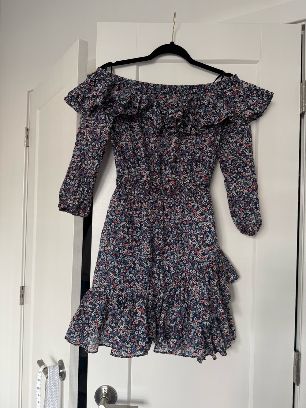 MICHAEL Michael Kors Navy Floral Off the Shoulder Ruffle Dress